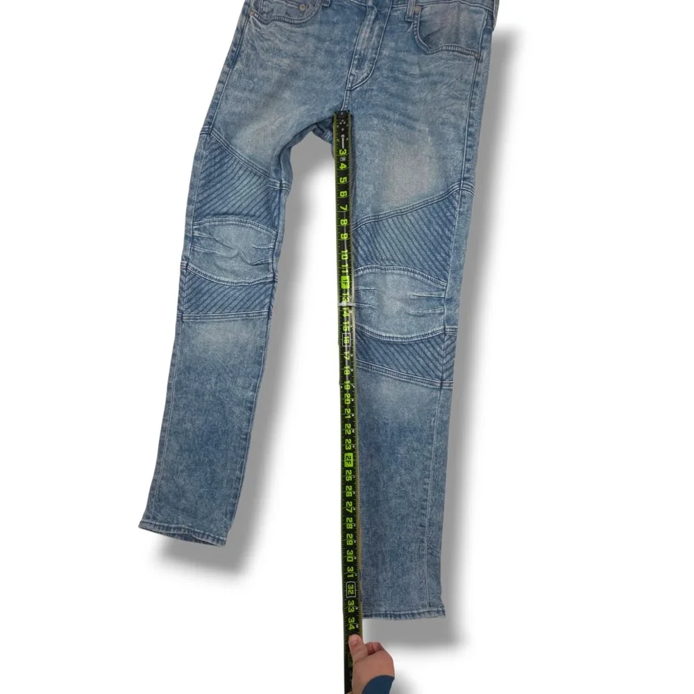 True Religion Geno Relaxed Slim Moto Biker Jeans Mens 31‎ Acid Wash Stretch Blue
